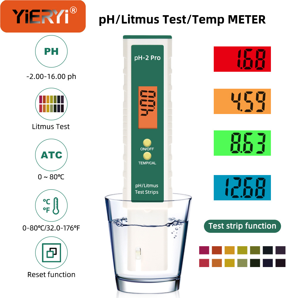 Ph Meter Digital Water Tester - Yieryi-デジタルpHメーター,液晶,水純度テスター,高精度ペン,温度テスター,-2-16ph,0.01