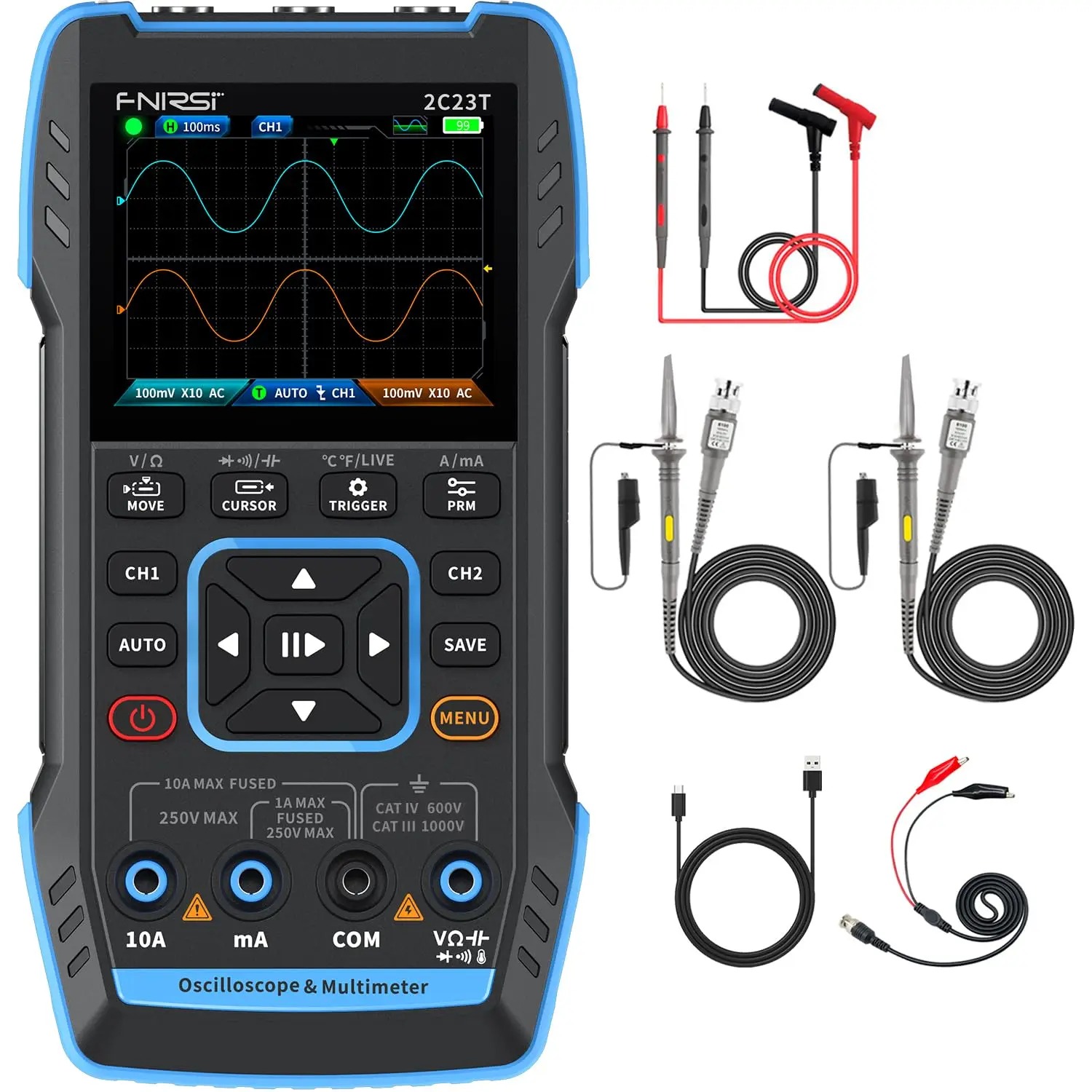 Fnirsi Digital Oscilloscope Handheld - 2C23T 3-in-1 ハンドヘルドオシロスコープ マルチメーター 信号発生器 10MHz