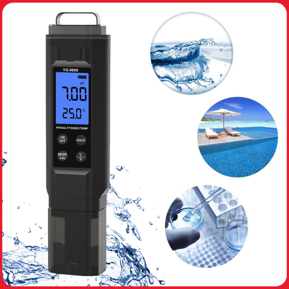 Ph Meter Digital Water Tester - 5 in 1 デジタル水質テスターペン TDS/EC/温度/塩分/PHメーター 飲料水/水槽/水耕栽培/プール用