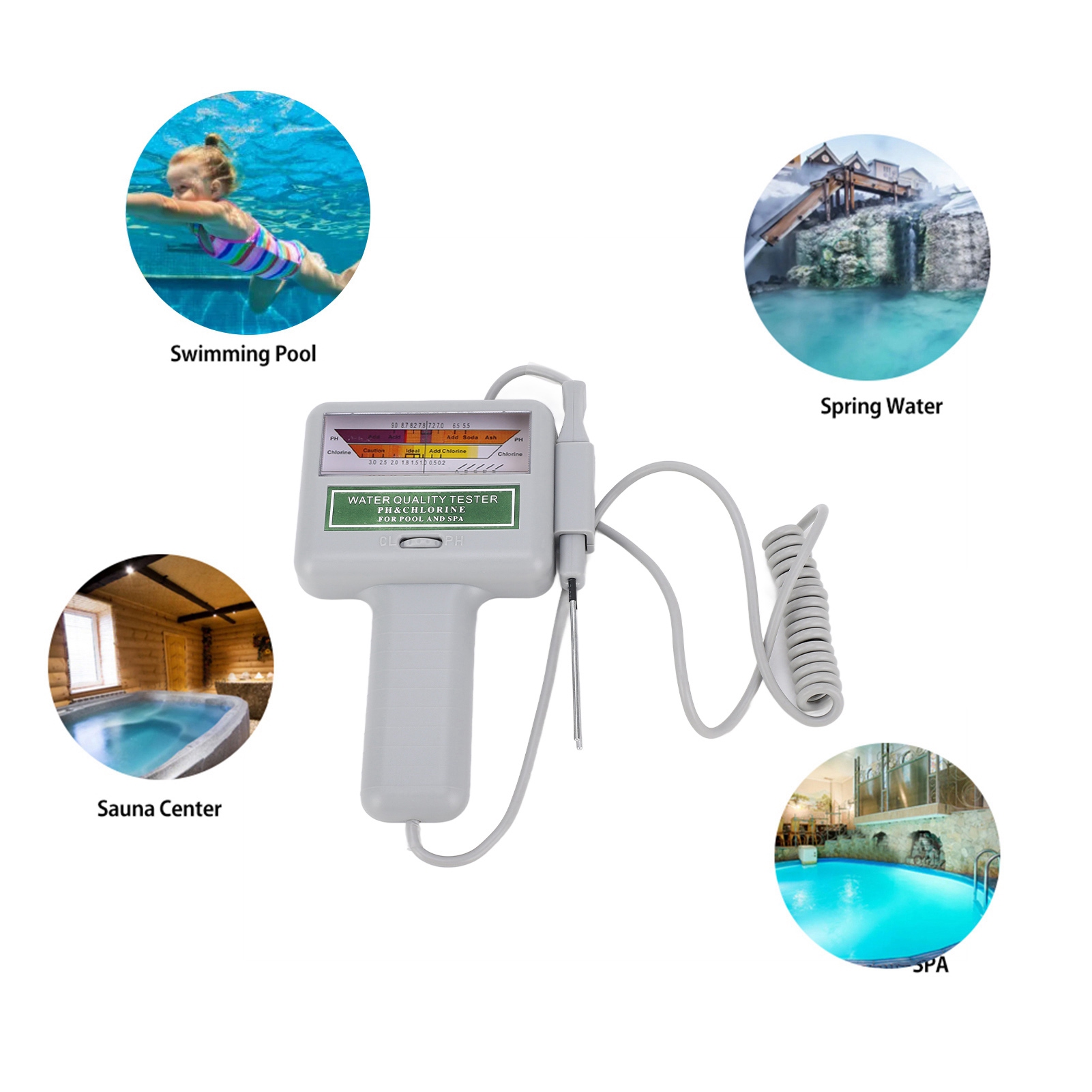 Ph Meter Digital Water Tester - デジタルプール水質テスター pH 塩素メーター 簡単操作 ポータブルスイミングスパ水質検査キット