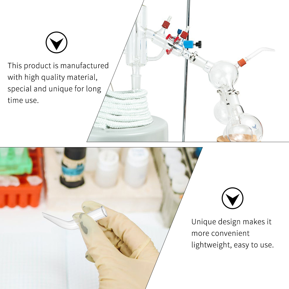 5 個のガラス蒸留管透明牛角管実験室教育機器ポータブル軽量強 - Lab Equipment のレビューと価格