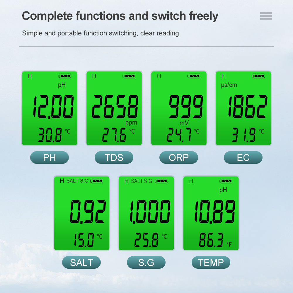 7 In 1 デジタル水質テスター ORP PH TDS E - Ph Meter Digital Water Tester のレビューと価格
